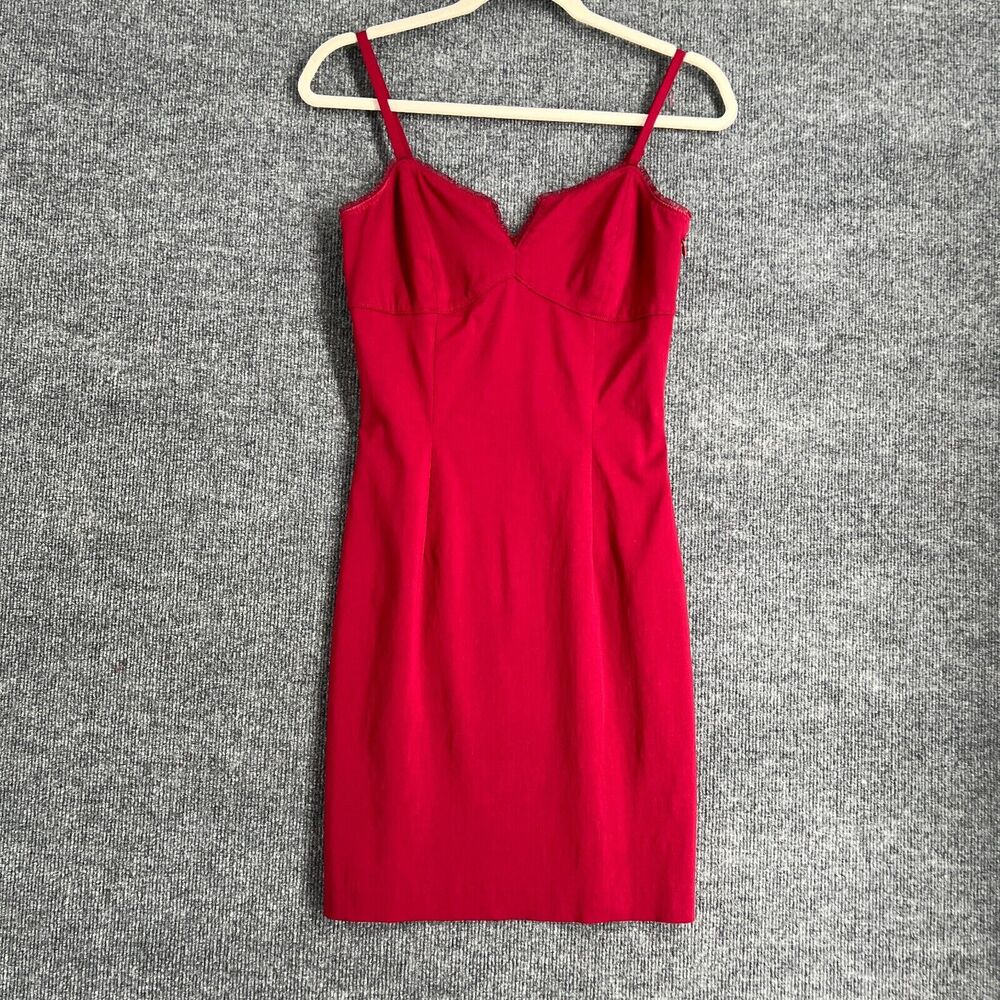 Vintage Express Y2K Slip Sheath Dress Size 1/2 Red Fitted Bodycon Stretch